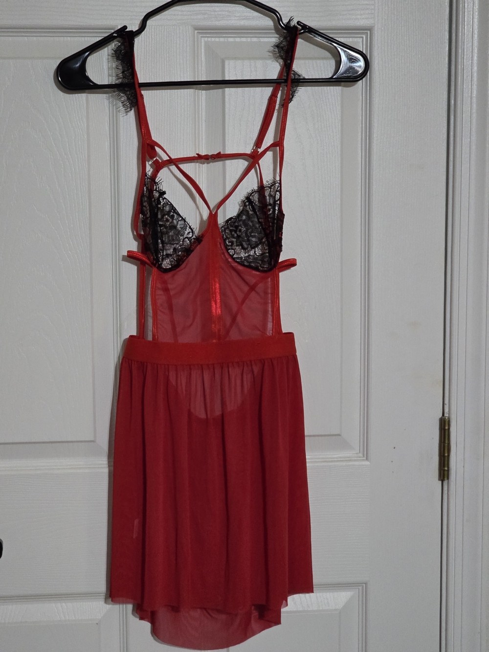 Red Lace & Mesh Strappy Chemise